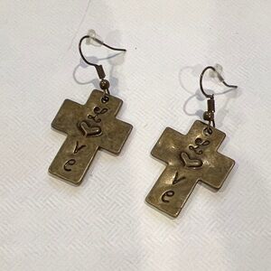 30 Metallic Bronze Cross Dangle Earrings - Love Engraving